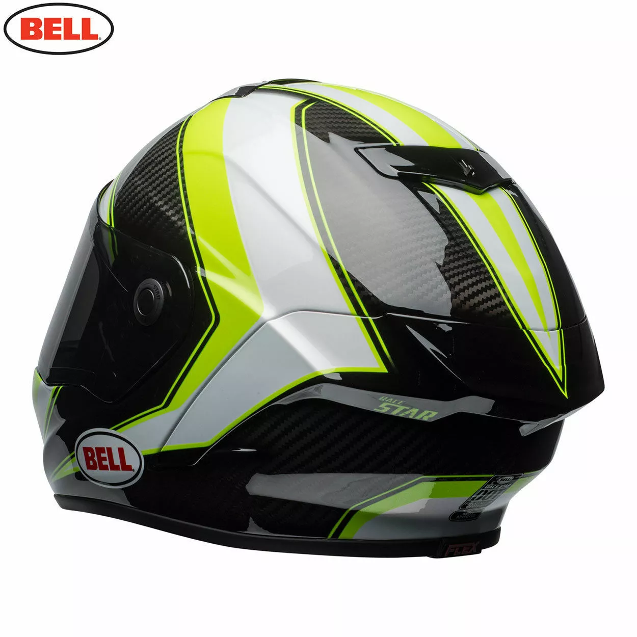 Bell Helmets Bell Street RACE STAR SECTOR White/Hi-Viz Green Carbon Flex Impact Liner Helmet 5 Bell Helmets Bell Street RACE STAR SECTOR White/Hi-Viz Green Carbon Flex Impact Liner Helmet
