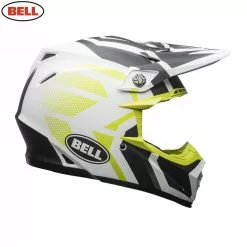 Bell Helmets BELL MX Moto-9 Mips District Matte White/Black/Green Light Motocross Helmet