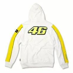 VR46 VR46 Clothing Valentino 46 Rossi Mens White Fleece Hoody/Hoodie Official MotoGP Merchandise