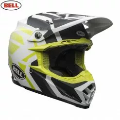 Bell Helmets BELL MX Moto-9 Mips District Matte White/Black/Green Light Motocross Helmet