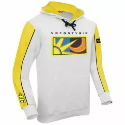 VR46 VR46 Clothing Valentino 46 Rossi Mens White Fleece Hoody/Hoodie Official MotoGP Merchandise